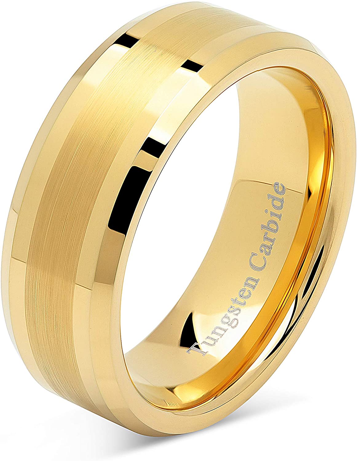 8mm Men's Tungsten Carbide Ring Wedding Band 18k Gold
