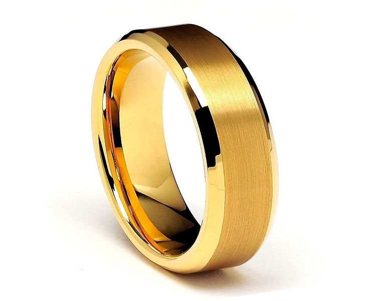 Gold Beveled Tungsten Rings 8mm | Gold Tungsten Wedding Rings | Gold  Matching Tungsten Bands | Matching Gold Beveled Rings
