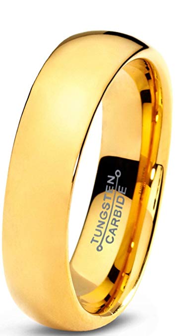 ATOP 6mm Tungsten Wedding Band for Men with Gold Tone Plating