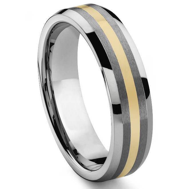 ATOP 6MM Tungsten Carbide 14K Gold Inlay Wedding Band Ring