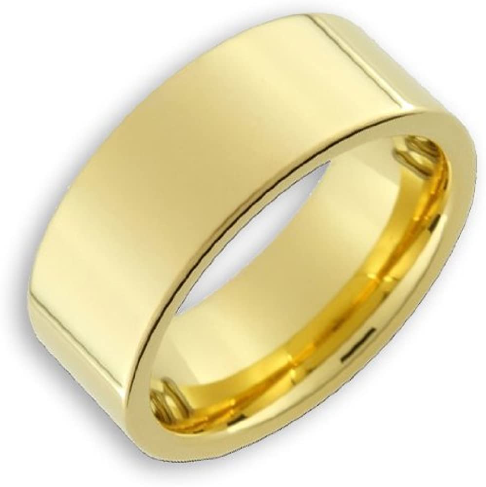 14K Plated Gold Tungsten Rings for Men Size 8, 9, 10, 11, 12 & 13. Tungsten Carbide Ring