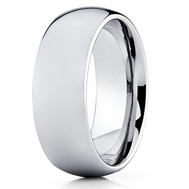 ATOP 8mm Tungsten Wedding Band Silver Tungsten Ring Polished Tungsten
