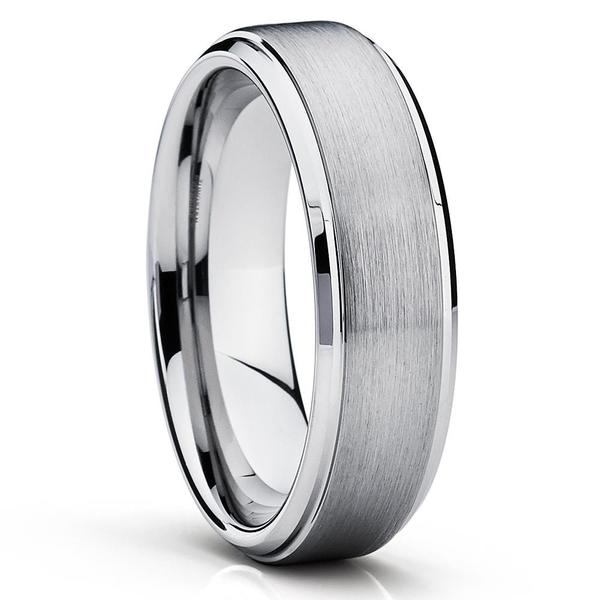 ATOP Silver Tungsten Ring - Tungsten Wedding Band - Gray Tungsten Ring