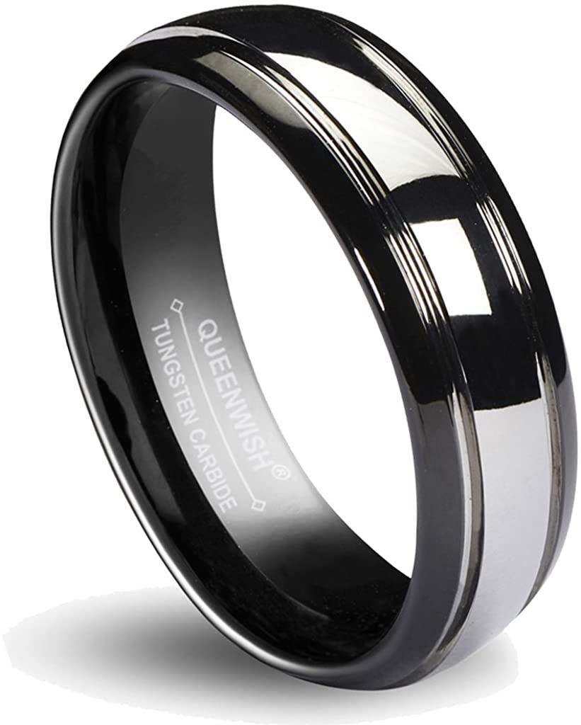 ATOP 6/8MM Matching Tungsten Carbide Wedding Band Black Silver