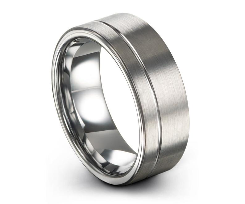 Mens Wedding Band Tungsten Ring Silver 8mm Wedding Ring | Etsy