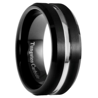 ATOP 8mm Tungsten Carbide Men Women Black Silver Groove Wedding Band