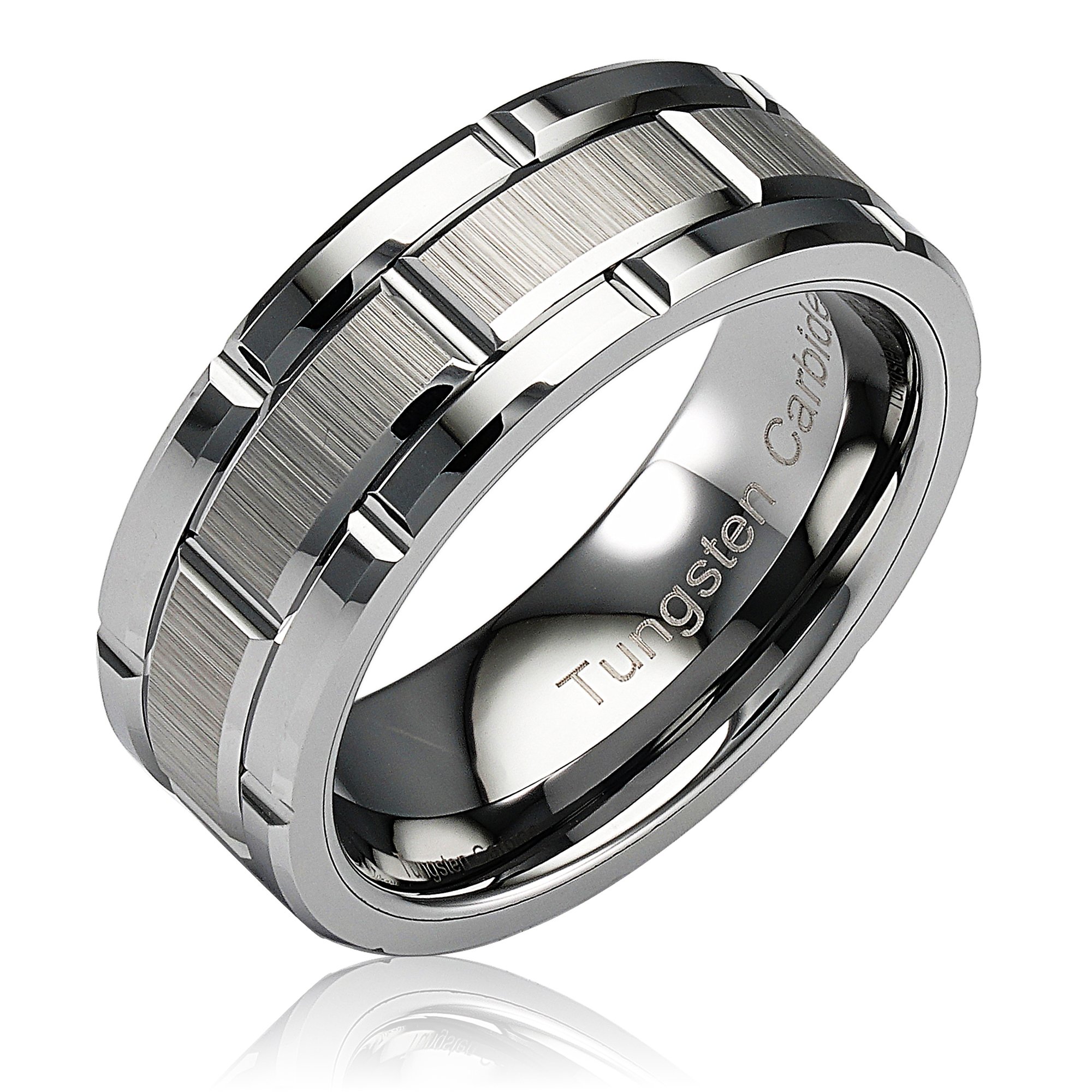 ATOP Tungsten Rings for Men Wedding Band Silver Brick Pattern Brushed