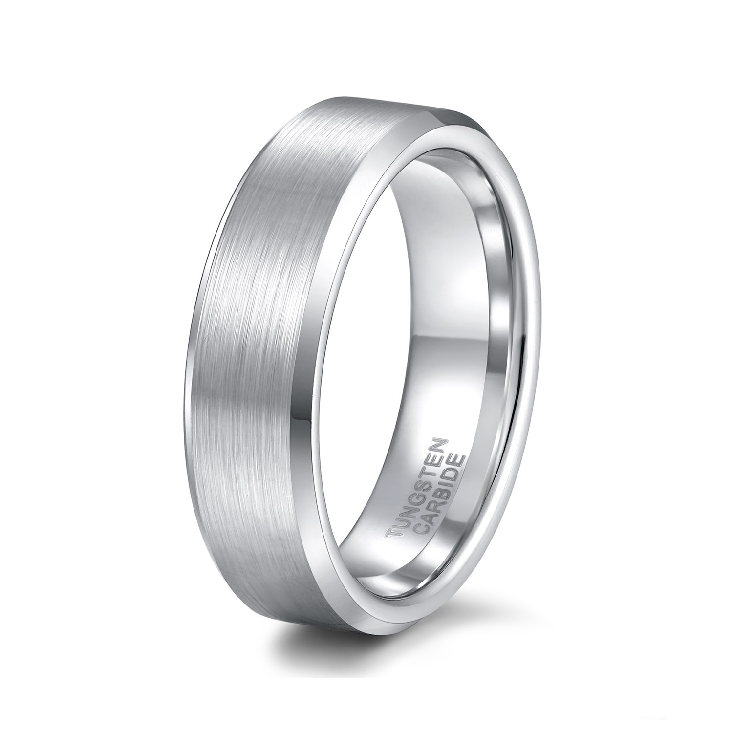 Silver Tungsten Wedding Bands for Men Women Brushed Center and Beveled Edge  - 4mm - 8mm