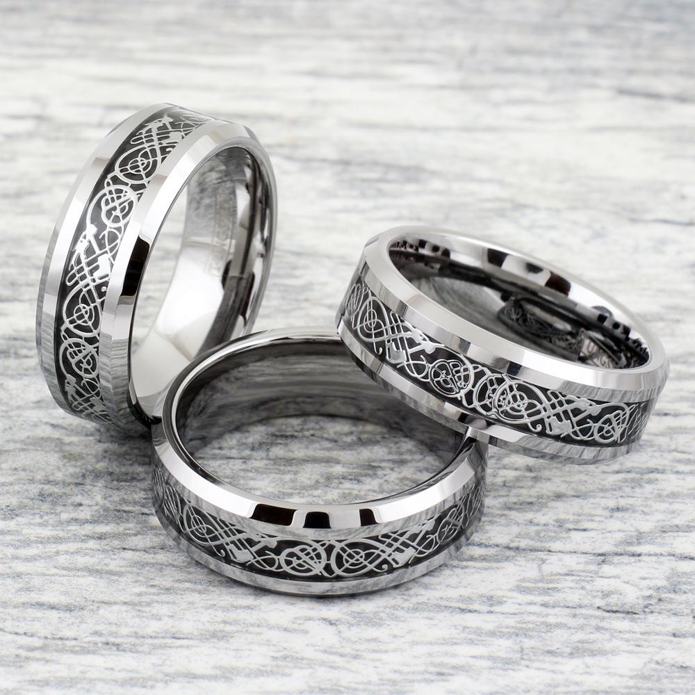 ATOP Stunning Silver Tungsten Ring with an Exquisite Silver Celtic Dragon