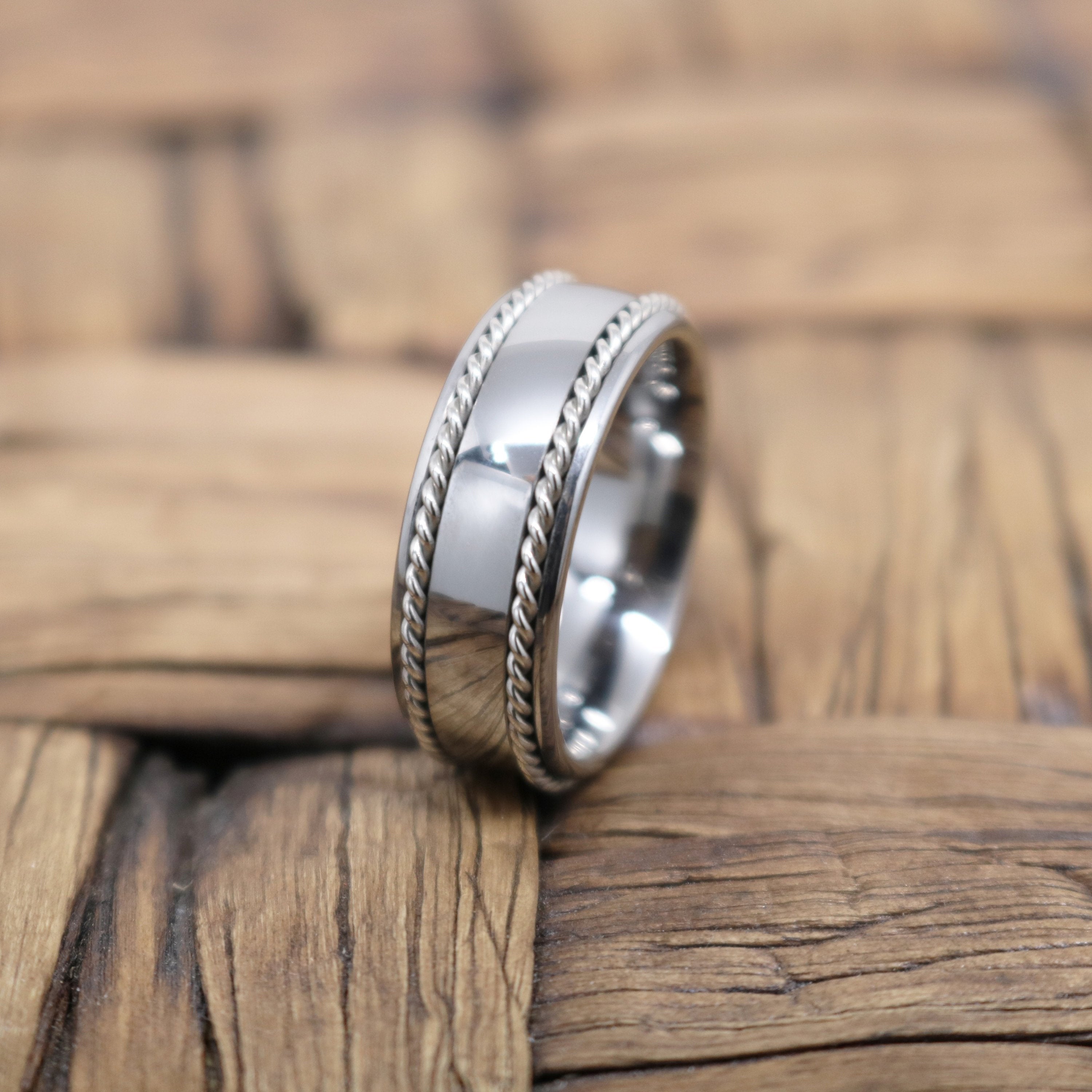 ATOP Tungsten Ring Silver, Double Groove Rope