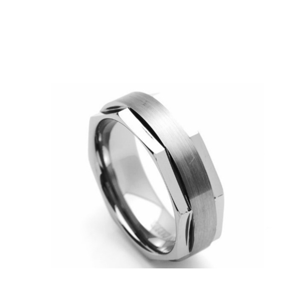 ATOP Octagon Shape Tungsten Rings,Silver And Black Rings