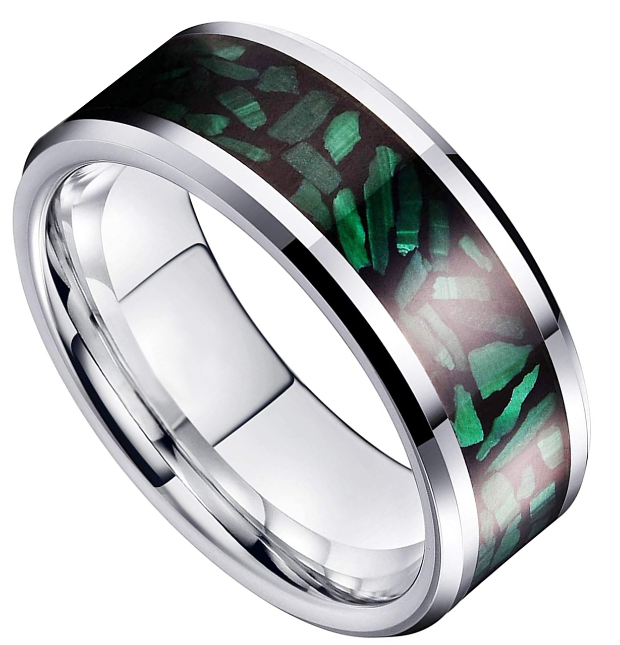 ATOP 8mm Unisex Men's or Women's Green Malachite Inlay Tungsten Wedding Bands