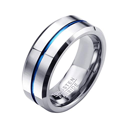 Blue and Silver 8mm Tungsten Ring