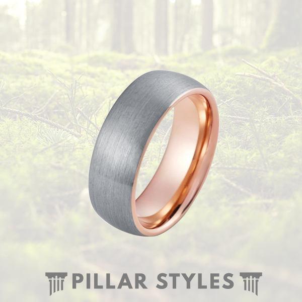 Tungsten 18K Rose Gold Ring Silver Tungsten Ring 8mm Mens Wedding Band–  Pillar Styles