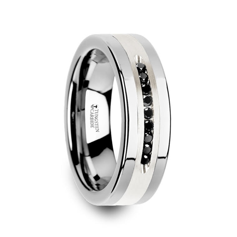27 cwt Black Diamond Silver/Tungsten Ring &quot;Karl&quot; | Tungsten Rings.com