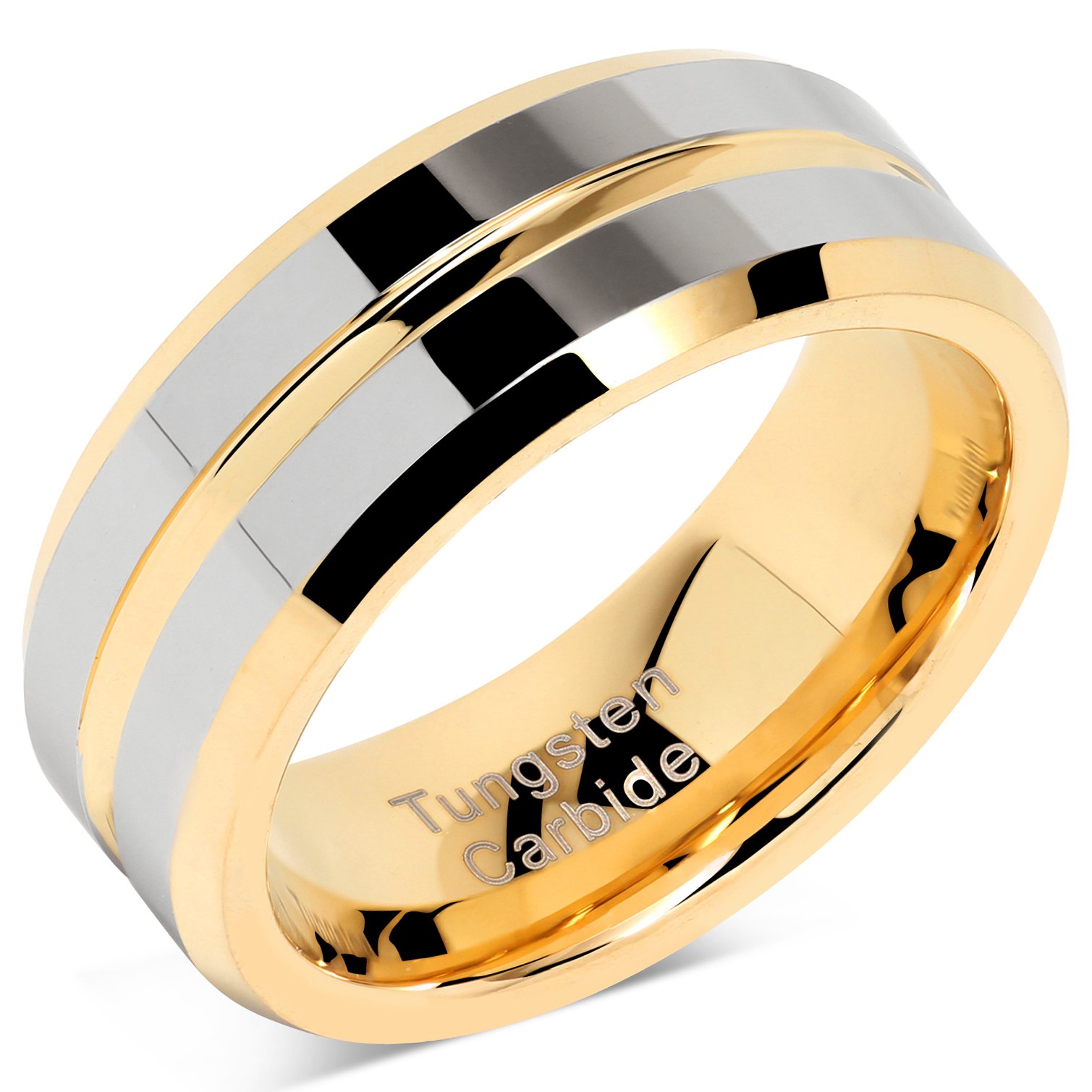 ATOP Tungsten Men Wedding Bands Gold Silver Two Tone Grooved.