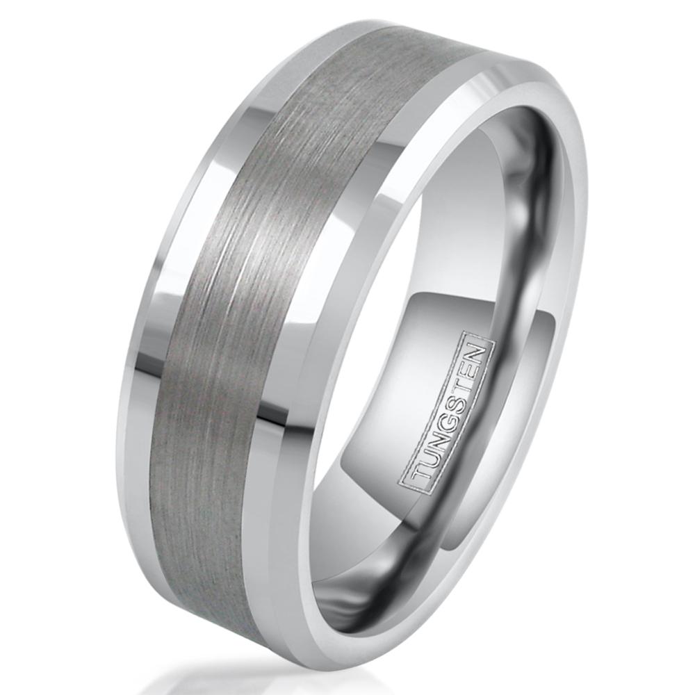 Stunning Silver Tungsten Ring w/ Half Brushed and Half Polished Band. -  925Express