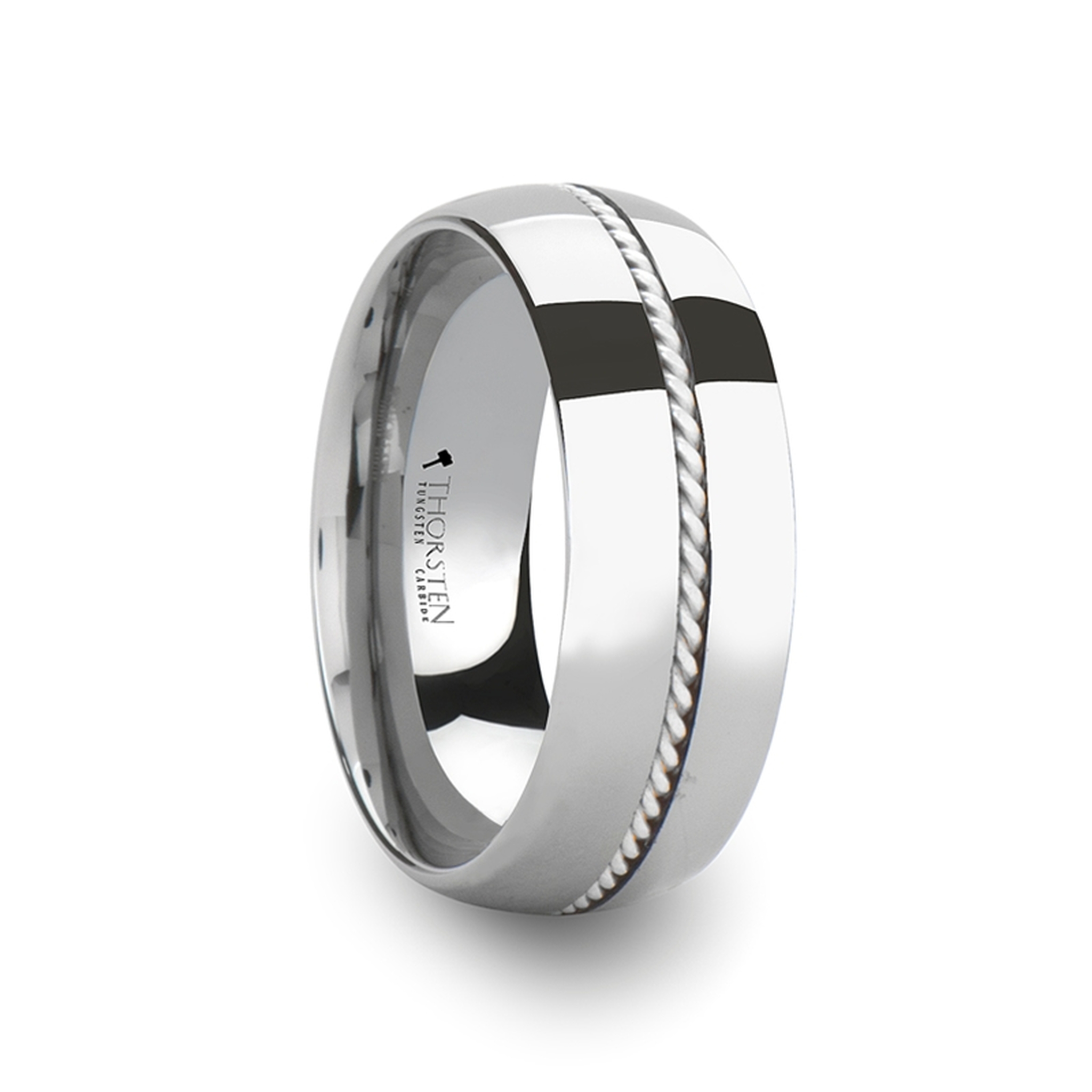 ATOP Braided Silver Inlay Domed Tungsten Wedding Rings