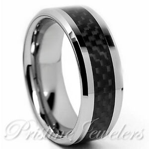 ATOP Jewelry >> Details about Tungsten Carbide Black Carbon Fiber Ring Silver Mens