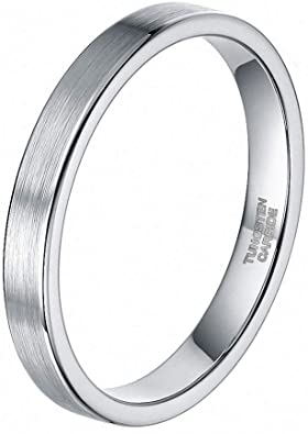 ATOP Ring Women 3 mm Silver Tungsten Ring Simple Brushed Polished Finish