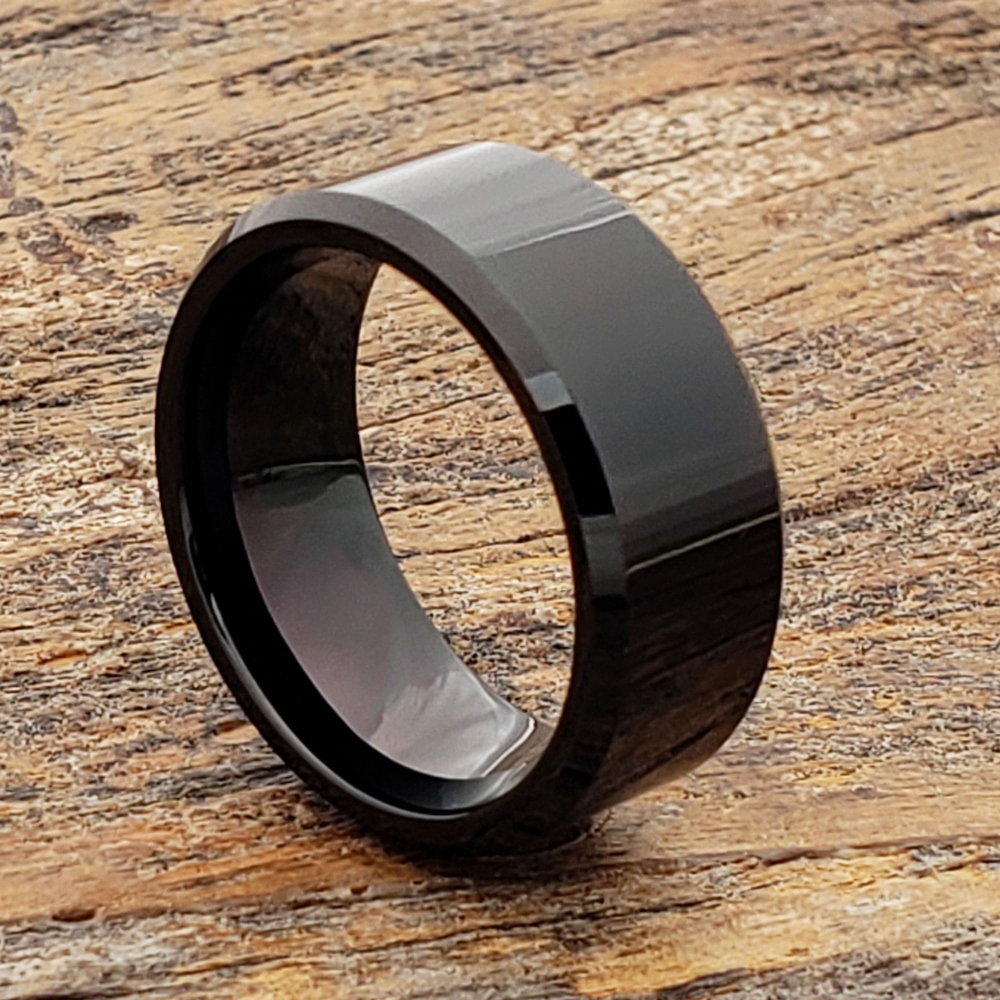Orion Beveled Polished Black Tungsten Rings ATOP Jewelry