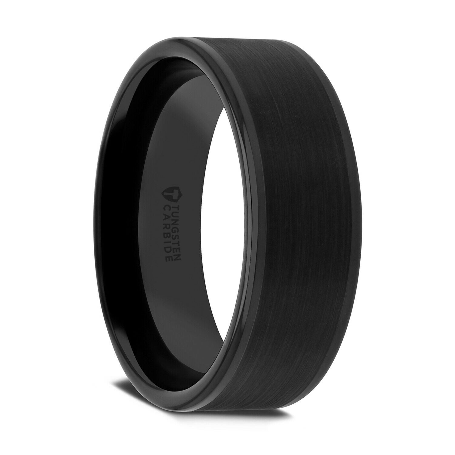 Thorsten VULCAN | Tungsten Mens Ring | Carbide | Comfort Fit | Flat Black  Matte Brushed Finish Polished Edges - 8mm - Overstock - 19858630