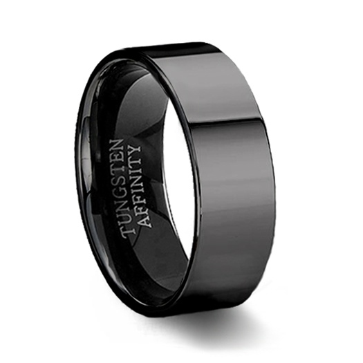 Polished Black Tungsten Ring | Black Pipe Cut Wedding Ring