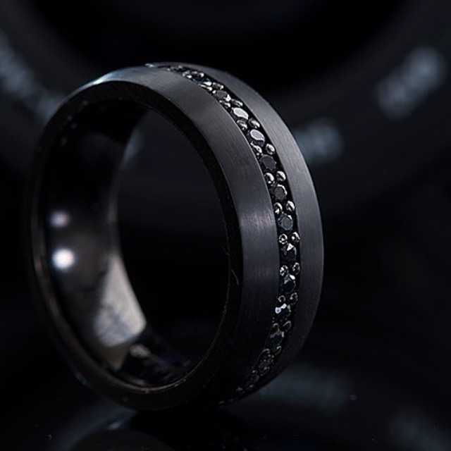 ATOP Men's Black Sapphire & Black Tungsten Ring