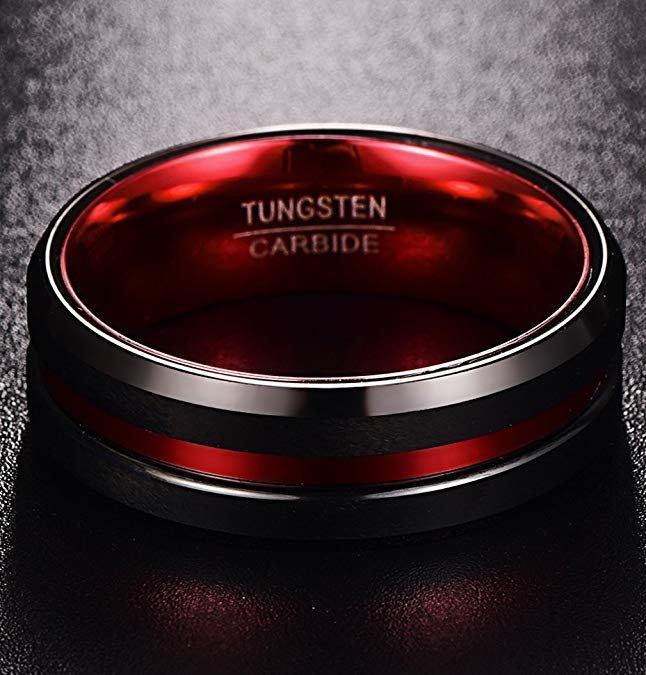 ATOP Humor 8mm Red & Black Tungsten Ring