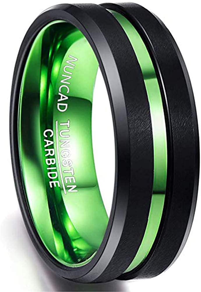 NUNCAD 8mm Black Tungsten Rings for Men Women Red/Green Groove - ATOP Jewelry