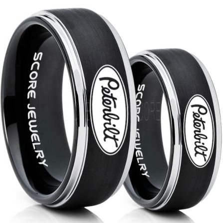 Peterbilt Rings, Peterbilt Jewelry, 2 Piece Couple Set Black Tungsten Ring ATOP Jewelry