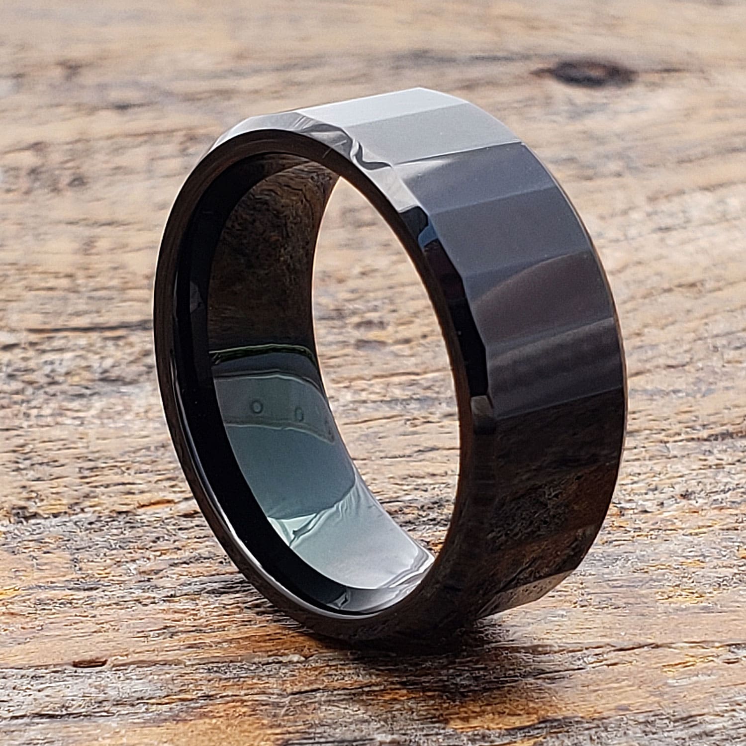 Oblong Mens Black Faceted Tungsten Rings - ATOP Jewelry