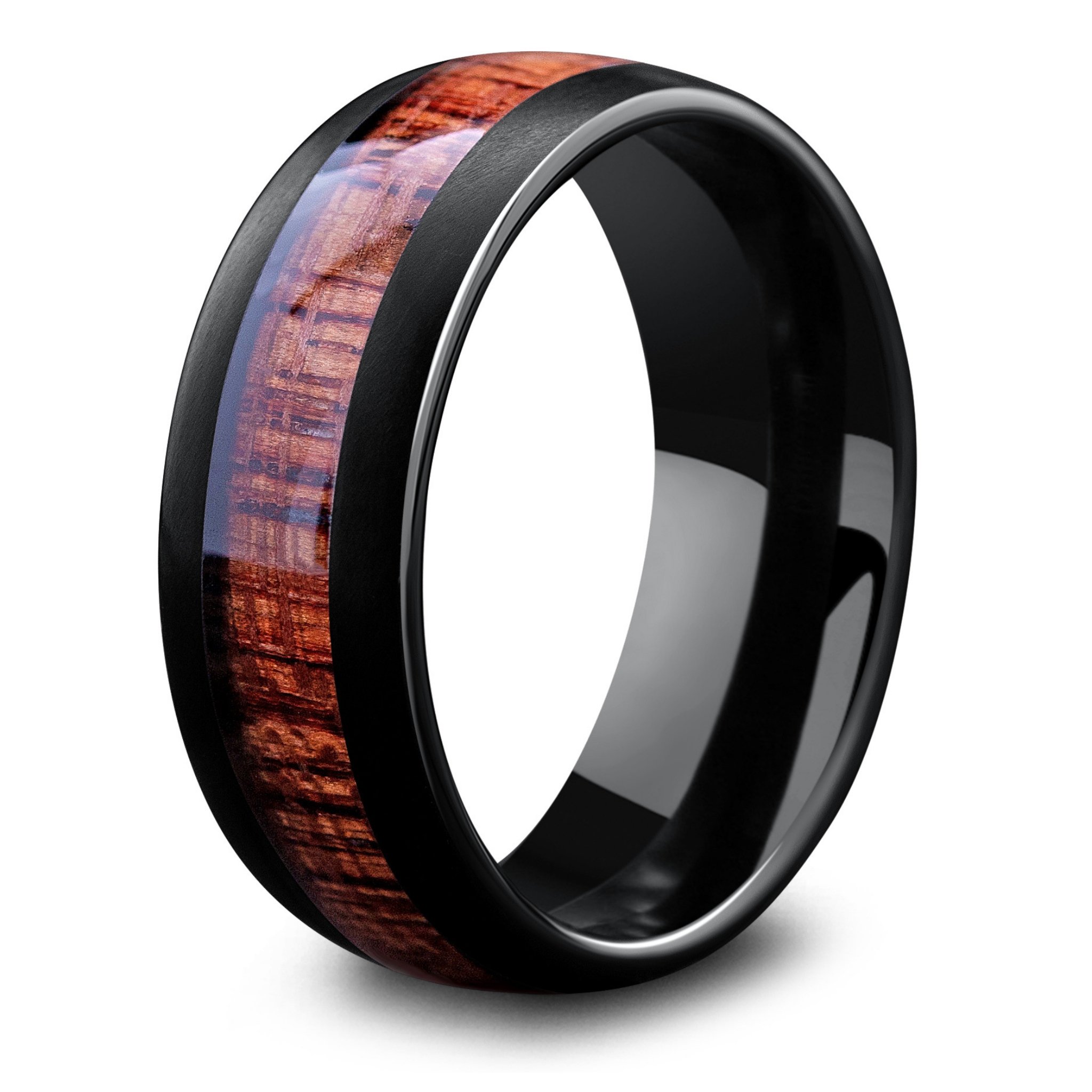 ATOP Men's Black Wedding Band With Wood Inlay