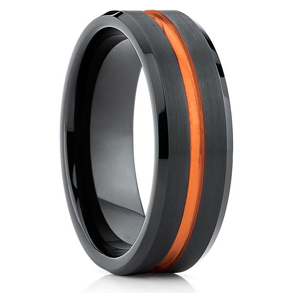 ATOP Orange Tungsten Wedding Band - Black Tungsten Ring