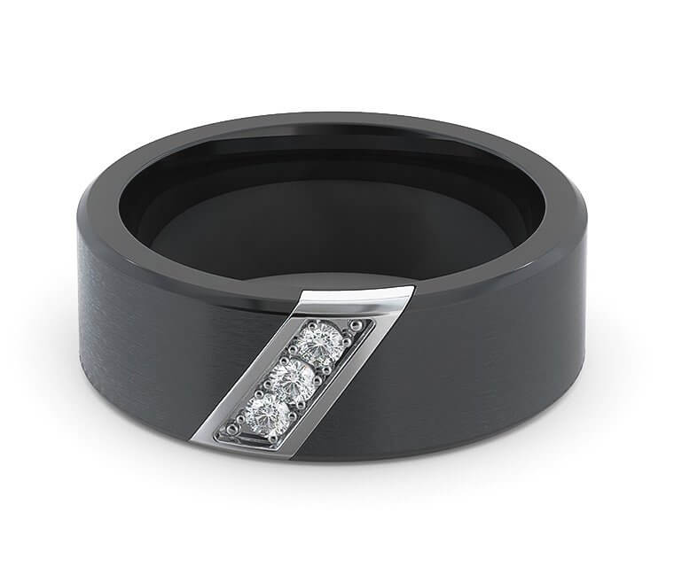 ATOP 8mm Triton Black Tungsten Diamond Wedding Band (.10 ct)