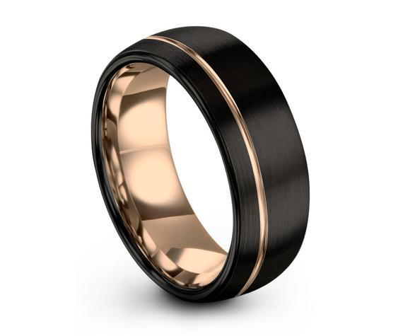 ATOP Mens Wedding Band Black Rose Gold Wedding Ring Tungsten Ring