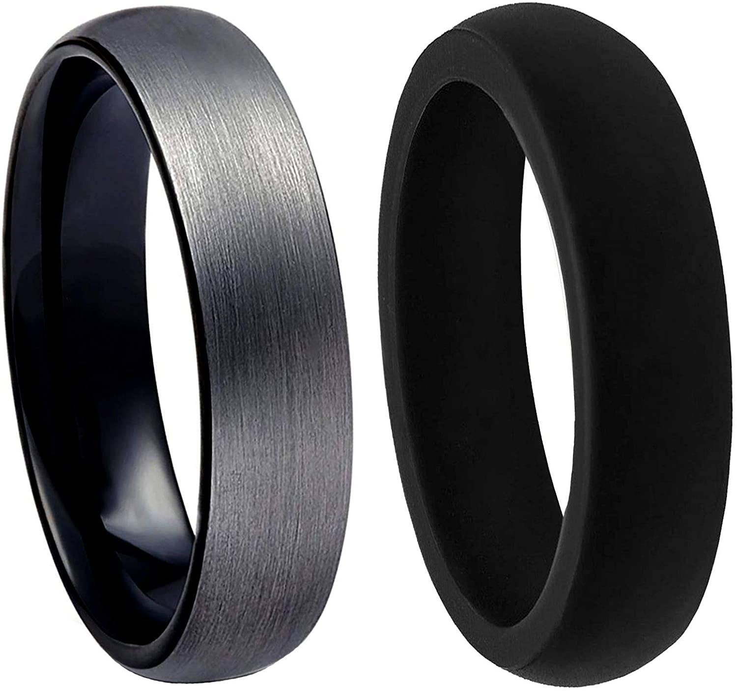 PAVOI Tungsten Rings for Men Wedding Engagement Band Brushed Black 6mm and  8mm Size 6-14 with Free Silicone Band | Amazon.com