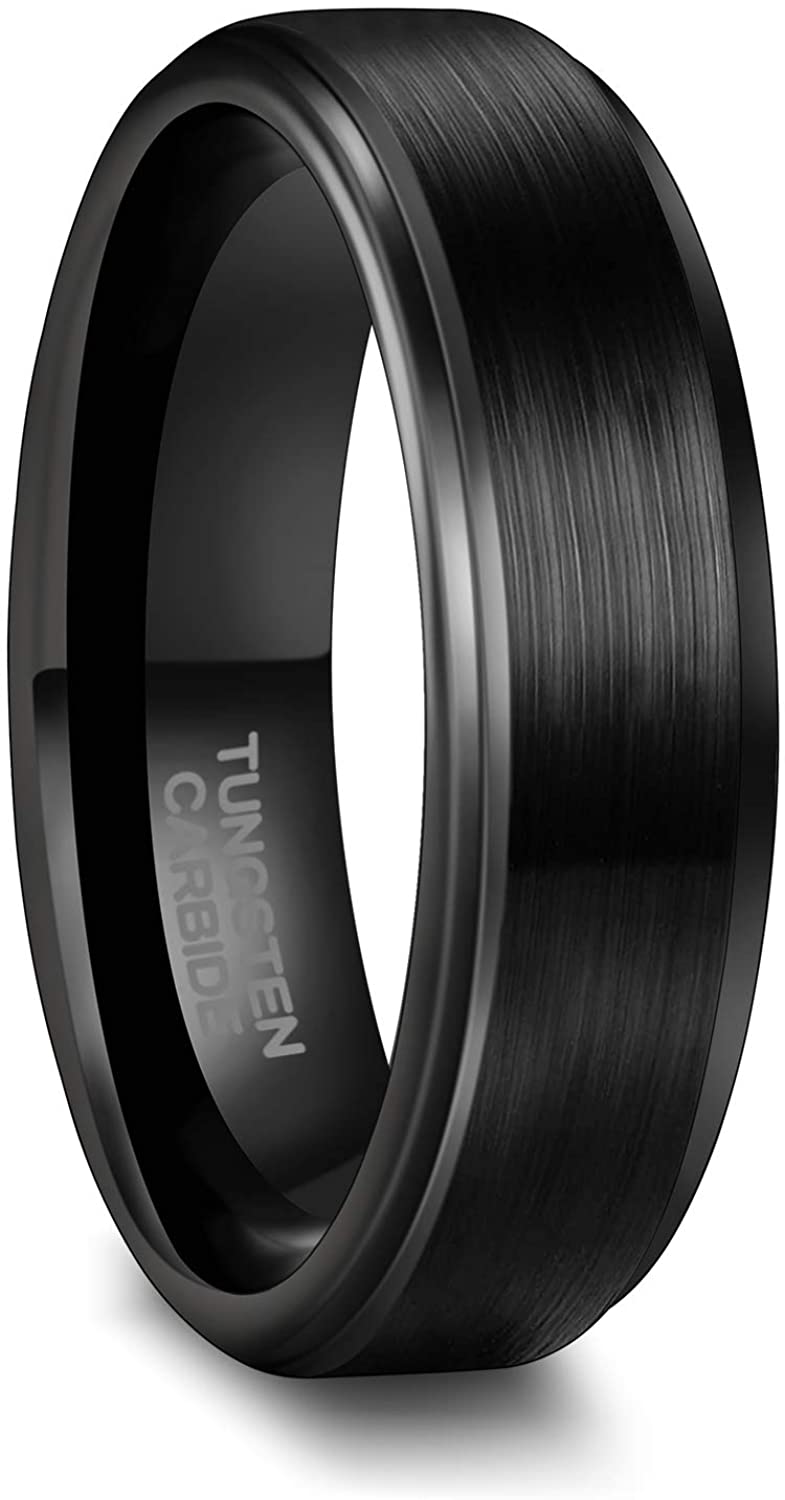 Greenpod 6mm 8mm Black Tungsten Rings for Men Women 24K Gold Silver Brushed Wedding  Bands Ring Matte Finished Comfort Fit Size 4-15 | Amazon.com