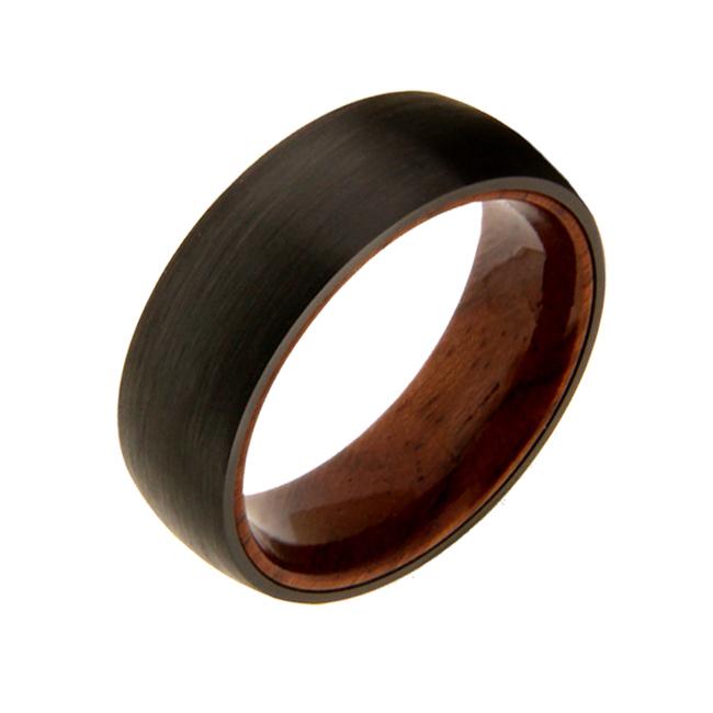 ATOP Jewelry -  Woodland - Men's Matte Black Tungsten Ring With Wooden Center