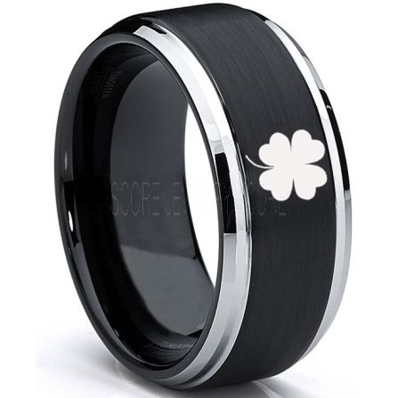 Clover Ring, Shamrock Ring, Irish Ring, Saint Patrick Black Tungsten Ring,  Black Clover Tungsten Band, Shamrock Tungsten Wedding Ring, Black Wedding  Ring