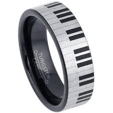 JA Tungsten Rings Piano Key Engraving Tungsten Ring - 7MM Pipe Cut Black  Tungsten Wedding Band - Musical Tungsten Carbide Ring