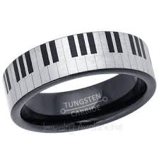 JA Tungsten Rings Piano Key Engraving Tungsten Ring - 7MM Pipe Cut Black  Tungsten Wedding Band - Musical Tungsten Carbide Ring