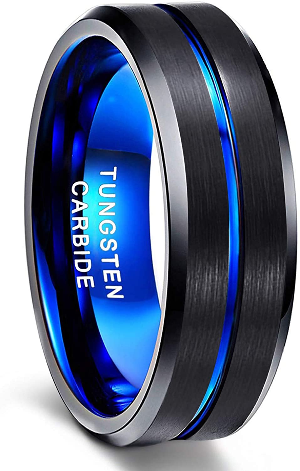 Greenpod Mens Tungsten Ring Wedding Band 8mm 10mm Engraved I Love You Thin  Blue/Rose Gold/Black Centre Groove Comfort Fit Size 6-17|Amazon.com