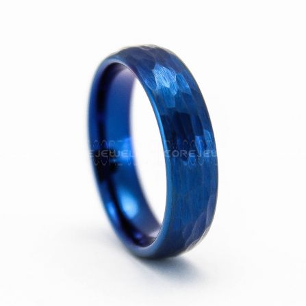 ATOP Jewelry -  Hammered Tungsten Ring, Blue Tungsten Wedding Band, Hammered