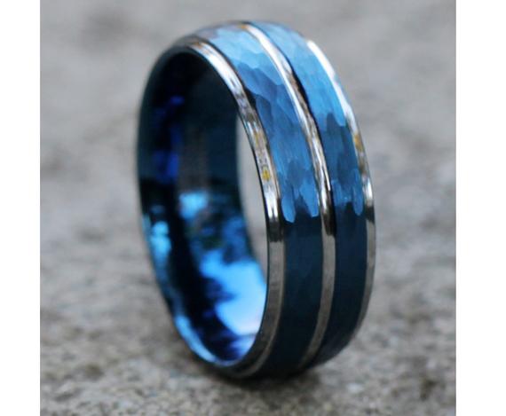 Tungsten Wedding Ring Blue Tungsten Ring Men&#39;s | Etsy