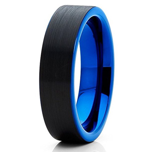 Silly Kings - Tungsten Wedding Band Black &amp; Blue Tungsten Ring 6mm Tungsten  Carbide Ring Brushed Men &amp; Women Comfort Fit - Walmart.com - Walmart.com