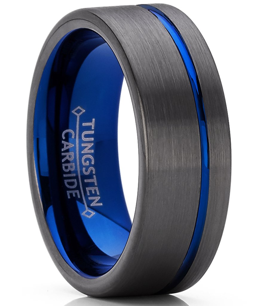 Men&#39;s Grooved Tungsten Carbide Wedding Band Engagement Ring Gun Metal –  Metal Masters Co.