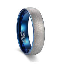 ATOP Jewelry -  Matte Silver Tungsten Rings Blue Round Domed
