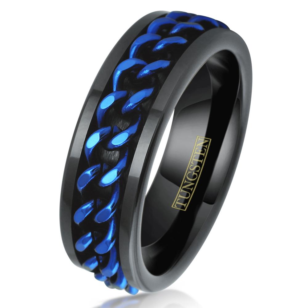 tungsten ring with royal blue cuban link chain - IntelliRings