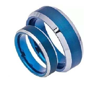 Blue Tungsten Ring Set - Tungstenjeweler.com